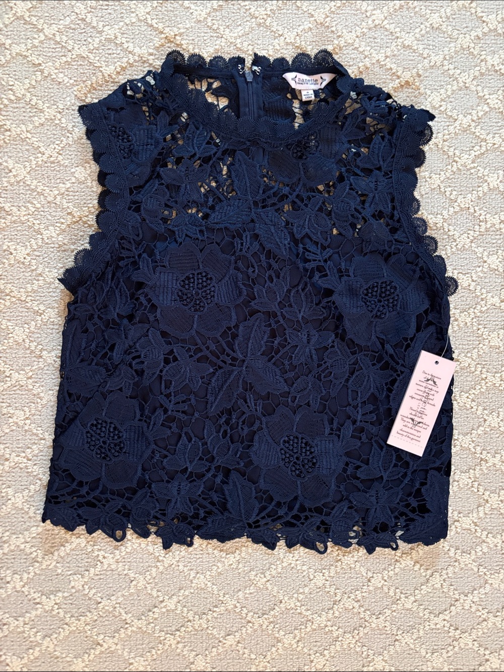 NWT Nanette Navy Floral Crochet Lace Shell Tank